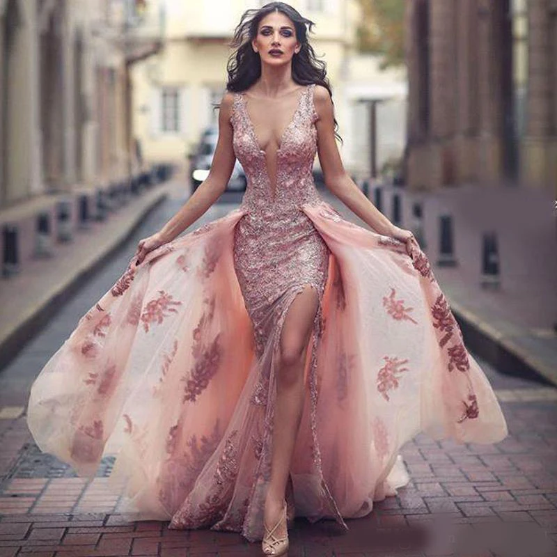 Sexy Lace Backless Prom Formal Dresses 2019 Berta Sheer Neck Sleeveless With Detachable Train Split Arabic Evening Gowns For Wom
Sexy Lace Backless Prom Formal Dresses 2019 Berta Sheer Neck Sleeveless With Detachable Train Split Arabic Evening Gowns For Wom