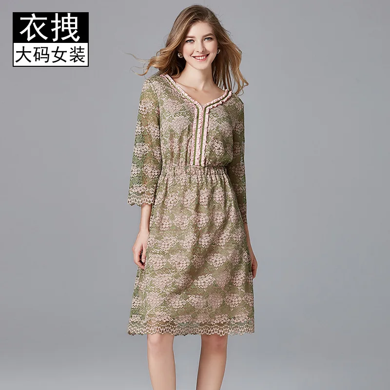 Elastic Waist Deep-V Lace Dress Spring And Autumn New Style Fat Mm Large Size A- line Contrast Color Brand Skirt
Elastic Waist Deep-V Lace Dress Spring And Autumn New Style Fat Mm Large Size A- line Contrast Color Brand Skirt