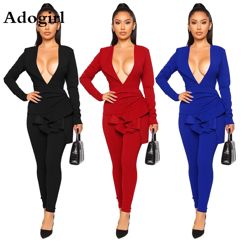 2019 Autumn Design Ruffles Deep V Neck Two Piece Set Sexy Irregular Pullover Top + Legging Tracksuit Women Club Party Women Sets
2019 Autumn Design Ruffles Deep V Neck Two Piece Set Sexy Irregular Pullover Top + Legging Tracksuit Women Club Party Women Sets