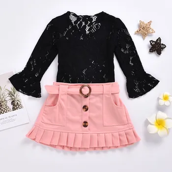 Fashion Girl Outfits Set Summer Thin Loose Solid Color Casual Tops Girls Flare Sleeve Lace Blouse Skirt Children Outfits Sets 
Fashion Girl Outfits Set Summer Thin Loose Solid Color Casual Tops Girls Flare Sleeve Lace Blouse Skirt Children Outfits Sets