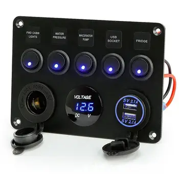 5 Gang 12V Inline Fuse Box LED Rocker Switch Control Panel Dual With Digital Voltmeter USB Charger For RV Car Boat Truck Camper
5 Gang 12V Inline Fuse Box LED Rocker Switch Control Panel Dual With Digital Voltmeter USB Charger For RV Car Boat Truck Camper