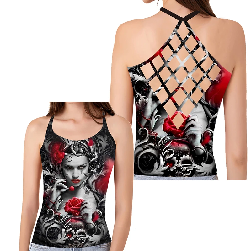 UJWI 3D printing Sexy Tank Top Women Backless Rose skull Print Shirt Woman Plus Size Camisole Hollow Out Halter Top Female Vest
UJWI 3D printing Sexy Tank Top Women Backless Rose skull Print Shirt Woman Plus Size Camisole Hollow Out Halter Top Female Vest