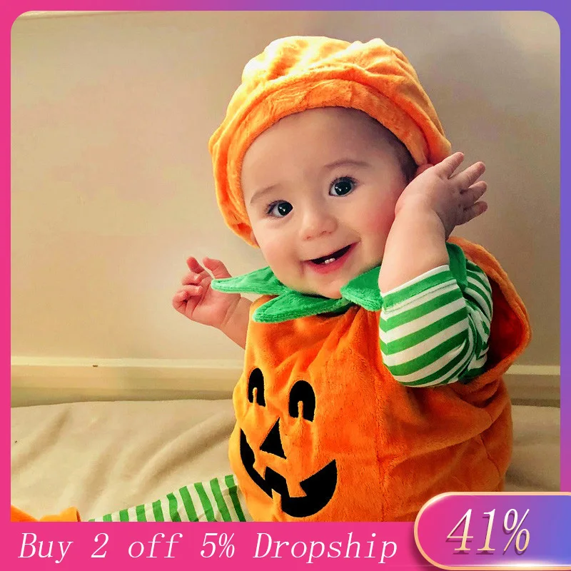 

Toddler Baby Kids Girls Demon Pumpkin Halloween Romper roupa bebe menino conjunto outono inverno #sw