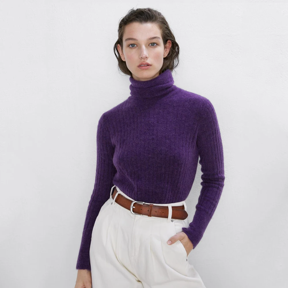 2019 ZA Autumn Sweaters Female High Collar Long Sleeve Solid Color Elegant Blue Purple Wool Sweater Slim Bottoming Shirt Sweater
2019 ZA Autumn Sweaters Female High Collar Long Sleeve Solid Color Elegant Blue Purple Wool Sweater Slim Bottoming Shirt Sweater