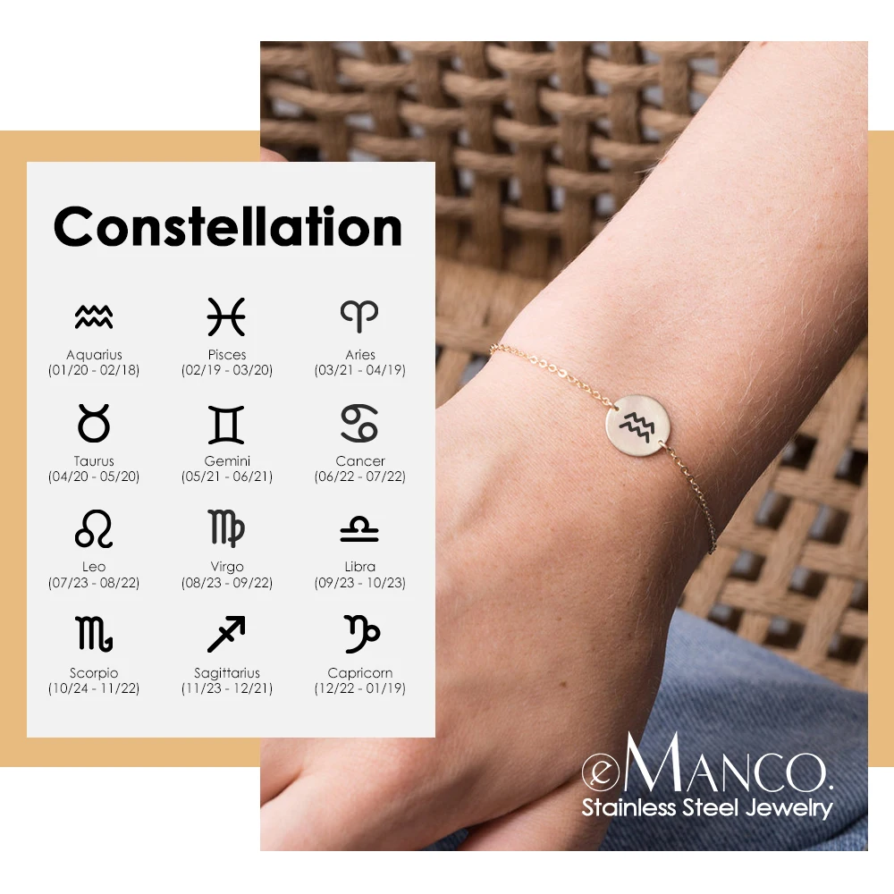 

eManco Engrave Constellations Charm Bracelet women 316L Stainless Steel Bracelets for women Custom Best Friend Bracelet Jewelry