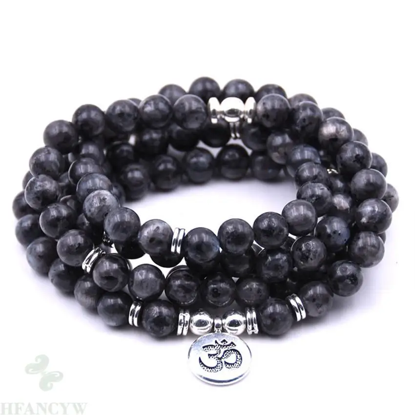 

6mm Black Spectrolite Bracelet 108 Beads Buddha Pendant Chic Hot Healing Pray Monk Yoga Wristband Buddhism Handmade Chakra Cuff