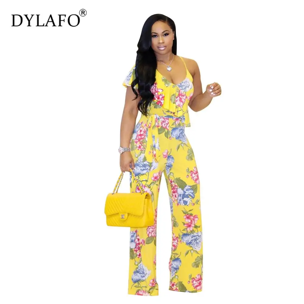 

Hot Sale 2019 Flower Halter Women Jumpsuit Sexy Bodysuit Boho Print V Neek Backless Summmer Style Streeetwear Casual Rompers