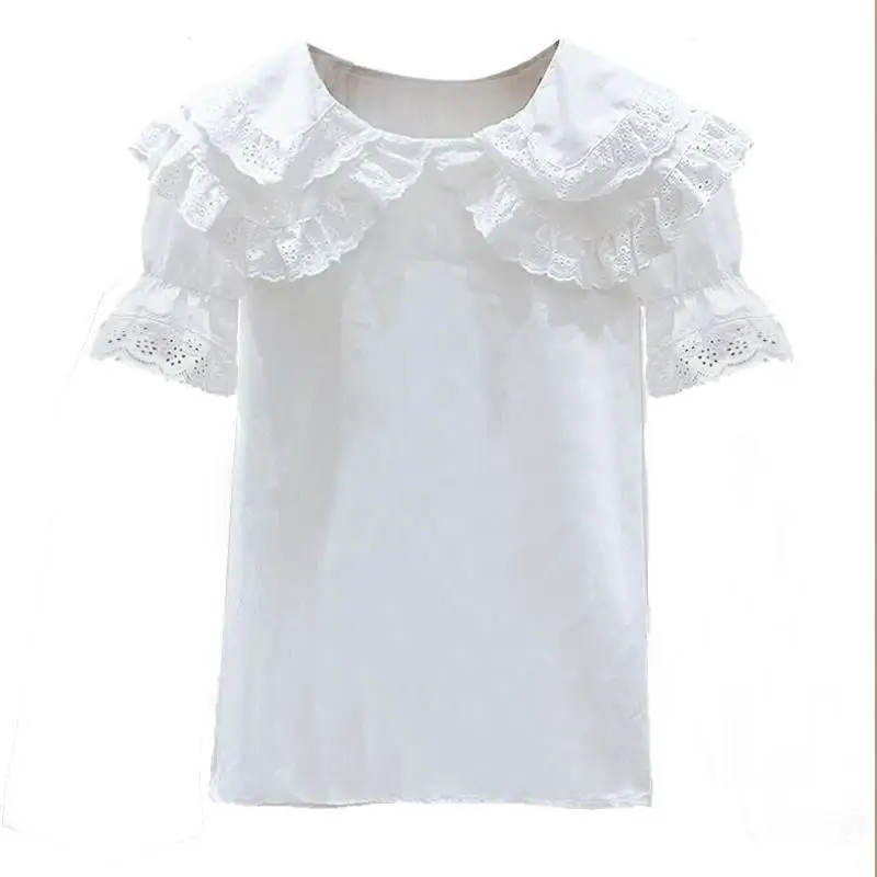 

2020 Baby Girl Fashion Clothing Cotton puff sleeve lace white T-shirt Clothes Children Party Birthday Wear