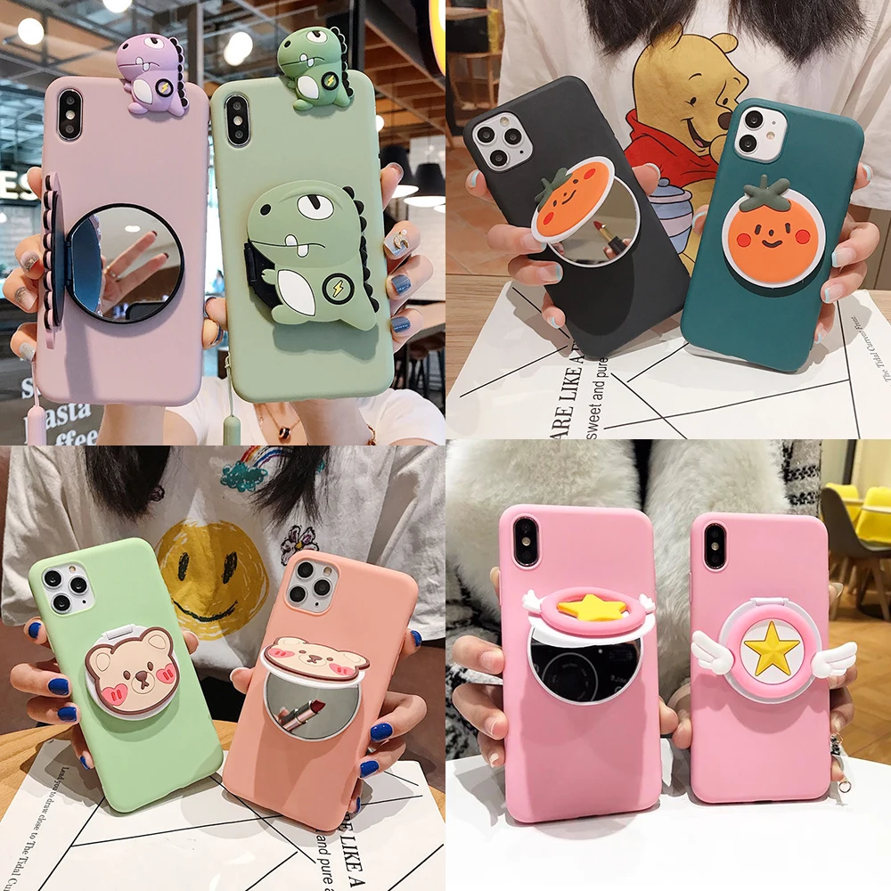Case for Huawei Honor 9X Pro 8X 7X 9A 8A 8S 7A 7C 9S 9C 10i 20S 30S 9 10 20 Lite Makeup Mirror Cartoon Holder Cover With Strap | Мобильные