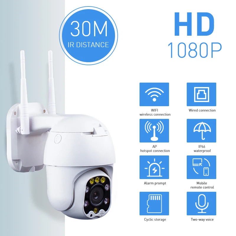 PTZ IP Camera Outdoor Wifi Wireless Security Camera 1080P 2MP Video Two Way Audio 4X Digital Zoom Infrared IR Detection Alarm
PTZ IP Camera Outdoor Wifi Wireless Security Camera 1080P 2MP Video Two Way Audio 4X Digital Zoom Infrared IR Detection Alarm