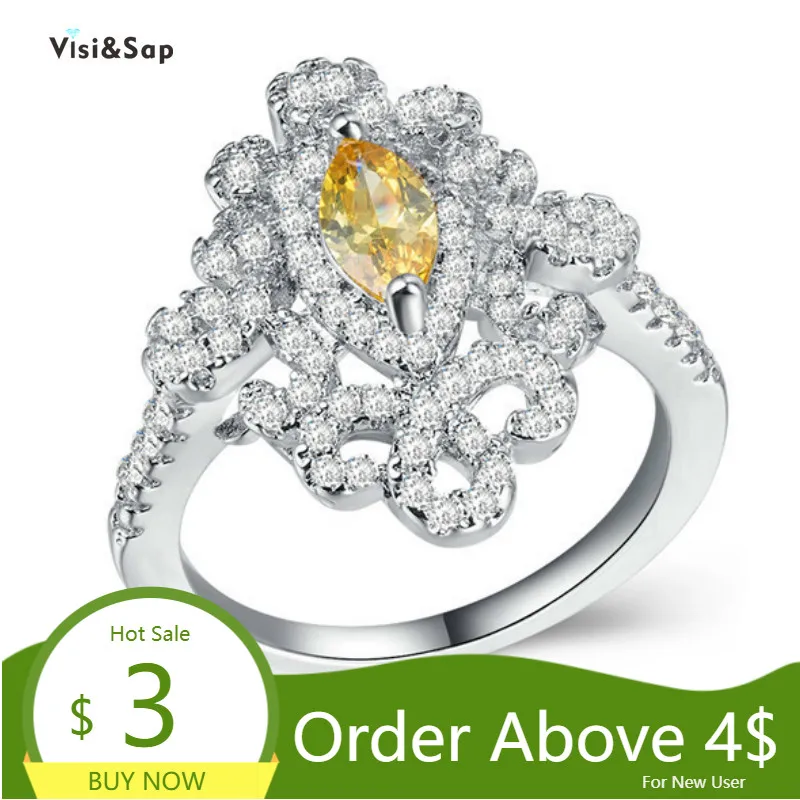 Фото Роскошное кольцо с желтым Цирконом Visisap в форме оливкового камня ювелирные