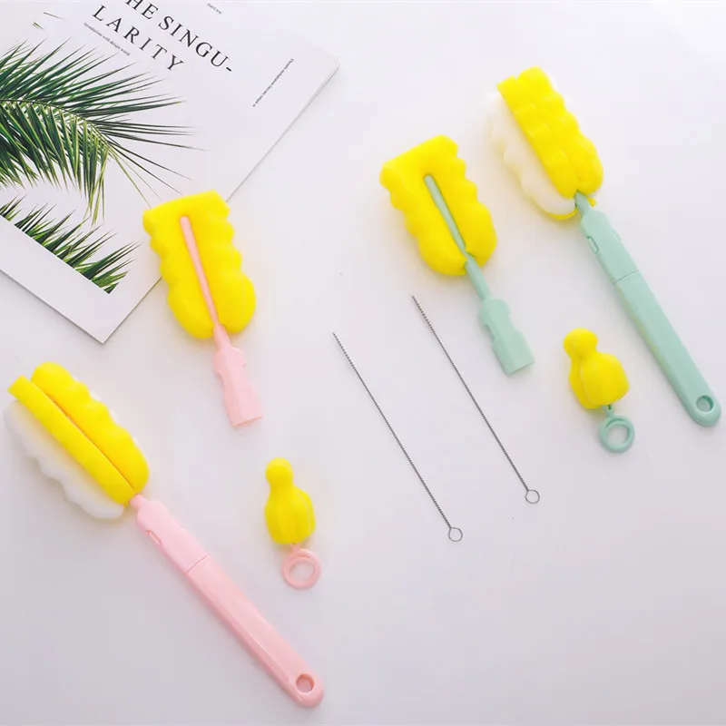 New Style Baby Feeding Bottle Brush Four-piece Set Nipple Straw Sponge Feeding Bottle Cleaning Brush 4 Set 9078