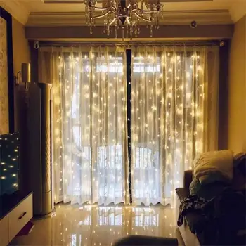 

3M*3M 300LEDs AA battery operated LED Curtain Fairy String Light Wedding Party Home Garden Wall Bedroom Window Decor- Warm white