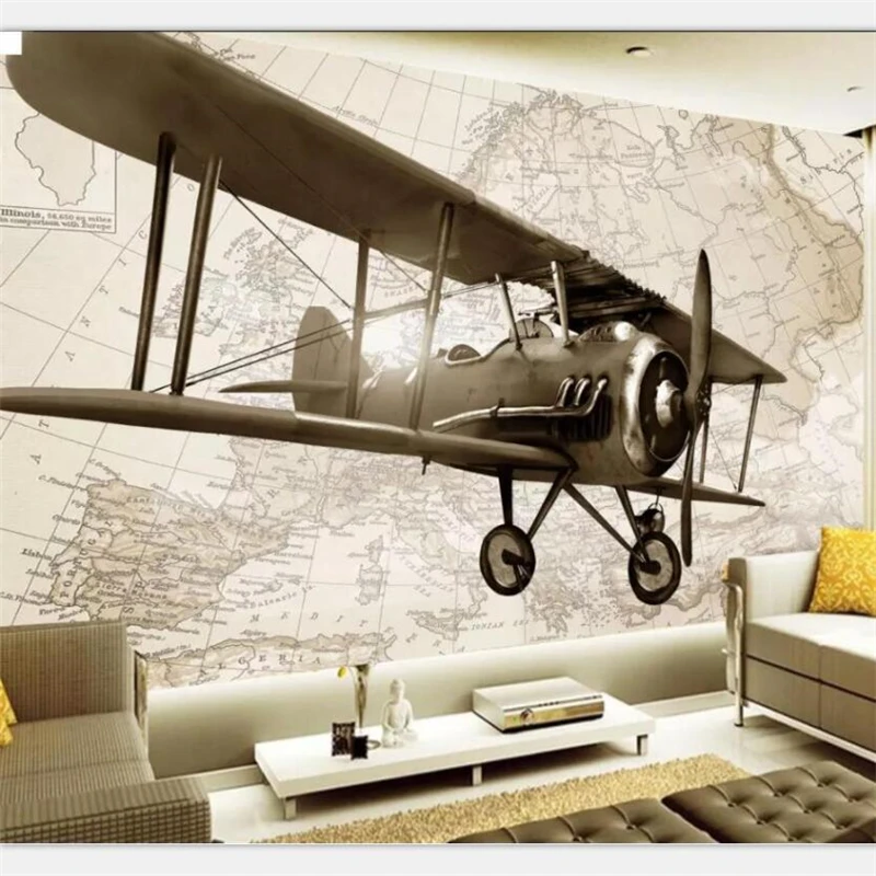 

3DBEIBEHANG Wallpaper custom living room bedroom wallpaper mural hand-painted retro airplane TV background wall decoration