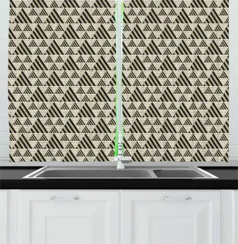 Dusk Charcoal Grey Geometric Kitchen Curtains Abstract Retro Inspired Pattern with Diagonal Striped Triangles on Lines for Kitch 
Dusk Charcoal Grey Geometric Kitchen Curtains Abstract Retro Inspired Pattern with Diagonal Striped Triangles on Lines for Kitch