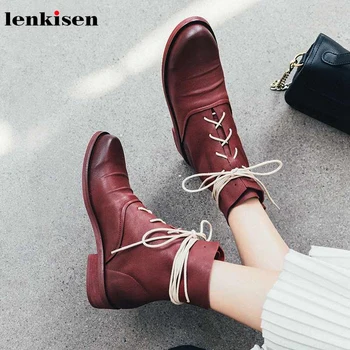 Lenkisen genuine leather British school lace up med heels round toe fashion solid vintage winter keep warm women ankle boots L76
Lenkisen genuine leather British school lace up med heels round toe fashion solid vintage winter keep warm women ankle boots L76