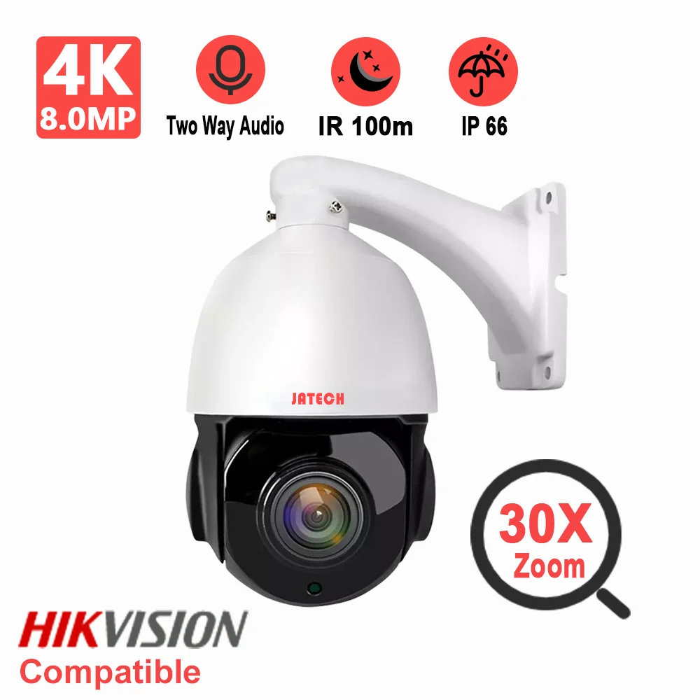 JATECH 8MP 4K 30X Zoom Mini IP PTZ Security Camera SONY IMX415 Sensor IR 100m Two Way Audio Voice Alert Hikvision Compatible
JATECH 8MP 4K 30X Zoom Mini IP PTZ Security Camera SONY IMX415 Sensor IR 100m Two Way Audio Voice Alert Hikvision Compatible