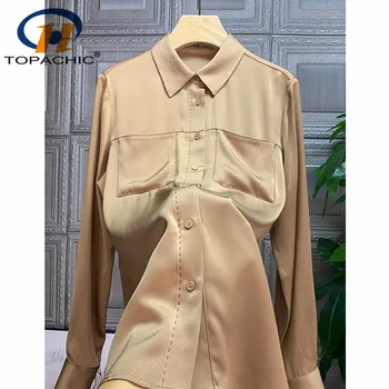 1.15 2020 Spring New Women Long sleeve Turn-down collar Double Pocket Single breasted Solid Patchwork Silk Blouse
1.15 2020 Spring New Women Long sleeve Turn-down collar Double Pocket Single breasted Solid Patchwork Silk Blouse