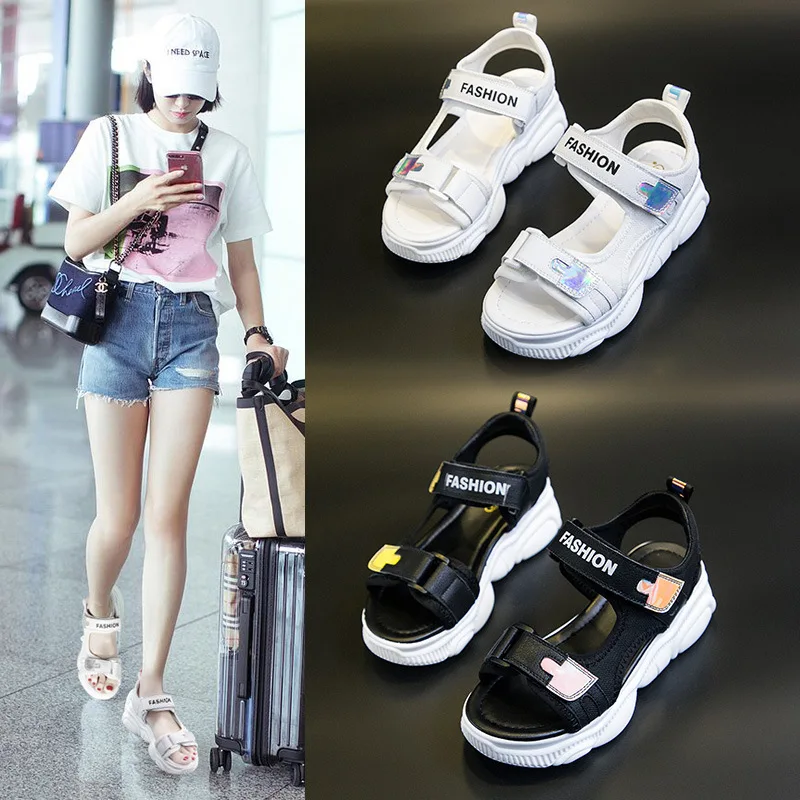 

Summer New Style Harajuku Ulzzang Platform Thick Bottomed WOMEN'S Casual Shoes Korean-style Extra High Velcro Hong Kong Style Sa