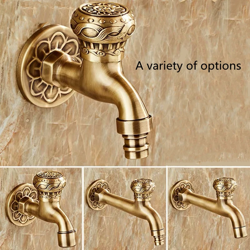 

Washing Machine Faucet Antique Brass Mop Pool Retro Bibcock Wall Mounted Bathroom Hardware Accessories Single Cold Toilet Taps