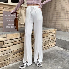 Spring Elastic Waist Straight Trousers Summer Women's Loose All-Match Solid High Waist Split Knit Casual Drawstring Sweatpants
Spring Elastic Waist Straight Trousers Summer Women's Loose All-Match Solid High Waist Split Knit Casual Drawstring Sweatpants
