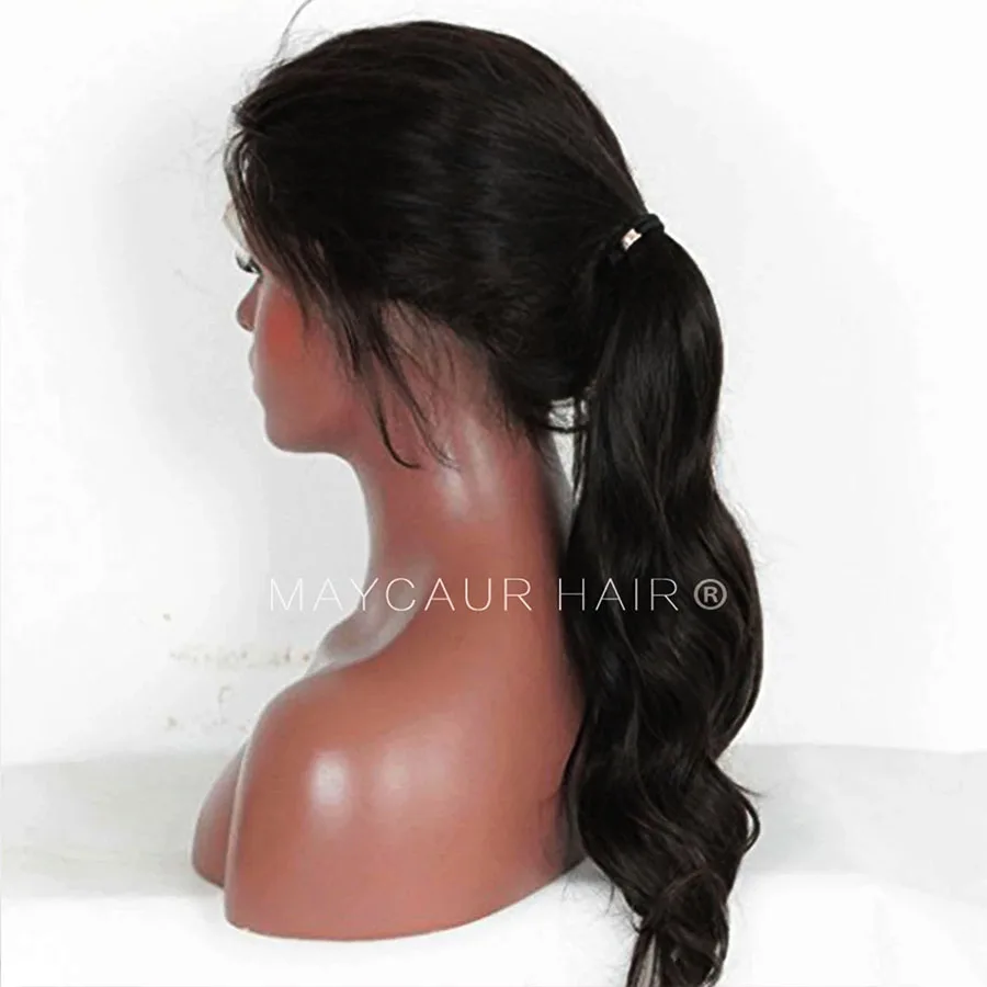 Maycaur Long Wavy Glueless Wigs Black Color Synthetic Lace Front Wigs for Black Women Heat Resistant Fiber Soft Hair (3)