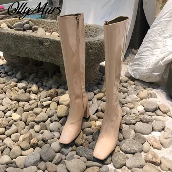Knee-High Woman Boots Patent Leather Solid Color Square Toe Ladies Shoes High Heel Luxury Designer 2020 New Zapatos De Mujer
Knee-High Woman Boots Patent Leather Solid Color Square Toe Ladies Shoes High Heel Luxury Designer 2020 New Zapatos De Mujer
