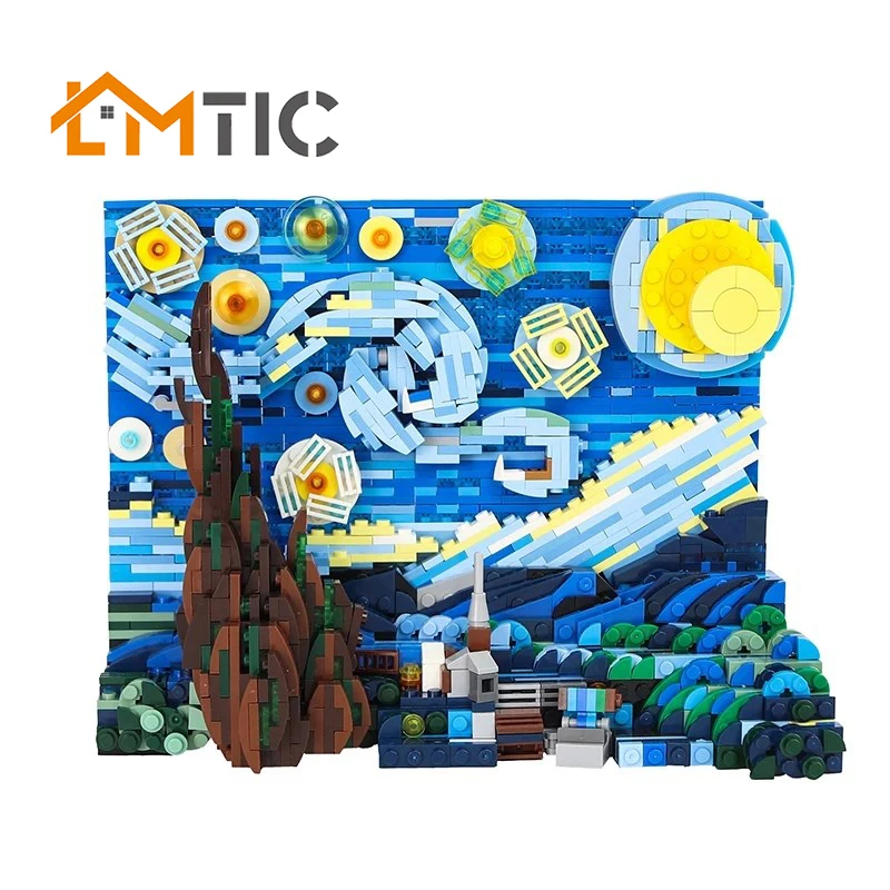BuildMOC Пиксельная мозаичная картина Набор сделай сам Звездный Ван Гог мир шедевр