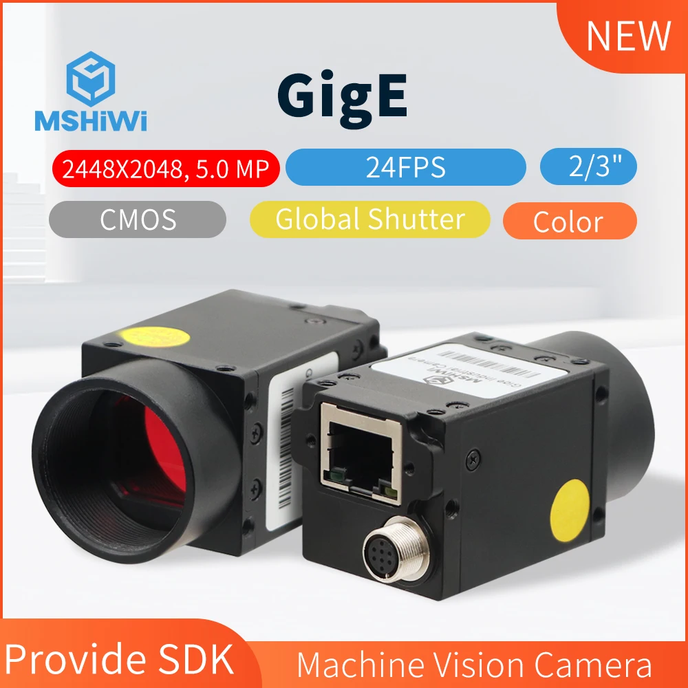 

Gigabit Ethernet GigE Industrial Camera 5.0MP Color 2/3" CMOS 2448*2048@24FPS Global Shutter Camera Machine Vision Inspection