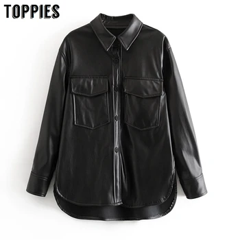 2020 Spring Long Sleeve Leather Tops Boryfriend Style Shirt Pockets High Street Long Shirt European Clothes
2020 Spring Long Sleeve Leather Tops Boryfriend Style Shirt Pockets High Street Long Shirt European Clothes