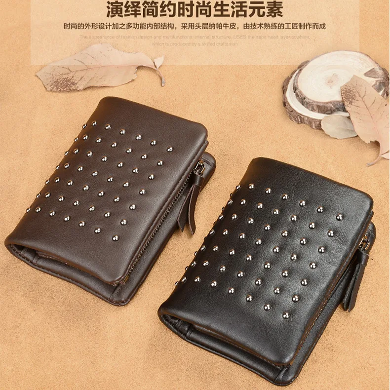 New Style Wallet Men's Short Genuine Leather Three Fold Large-Volume Handmade Rivet First Layer Cow Leather Wallet Verticle Retr
New Style Wallet Men's Short Genuine Leather Three Fold Large-Volume Handmade Rivet First Layer Cow Leather Wallet Verticle Retr