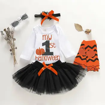 4PCS Newborn Baby Girls My 1st Halloween Pumpkin Romper +Tulle Tutu Skirt+Leg Warmer Headband Outfit Set
4PCS Newborn Baby Girls My 1st Halloween Pumpkin Romper +Tulle Tutu Skirt+Leg Warmer Headband Outfit Set