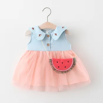Summer Baby Girl Dress Kids Denim Mesh Princess Dress with Watermelon Accessory Bag
Summer Baby Girl Dress Kids Denim Mesh Princess Dress with Watermelon Accessory Bag