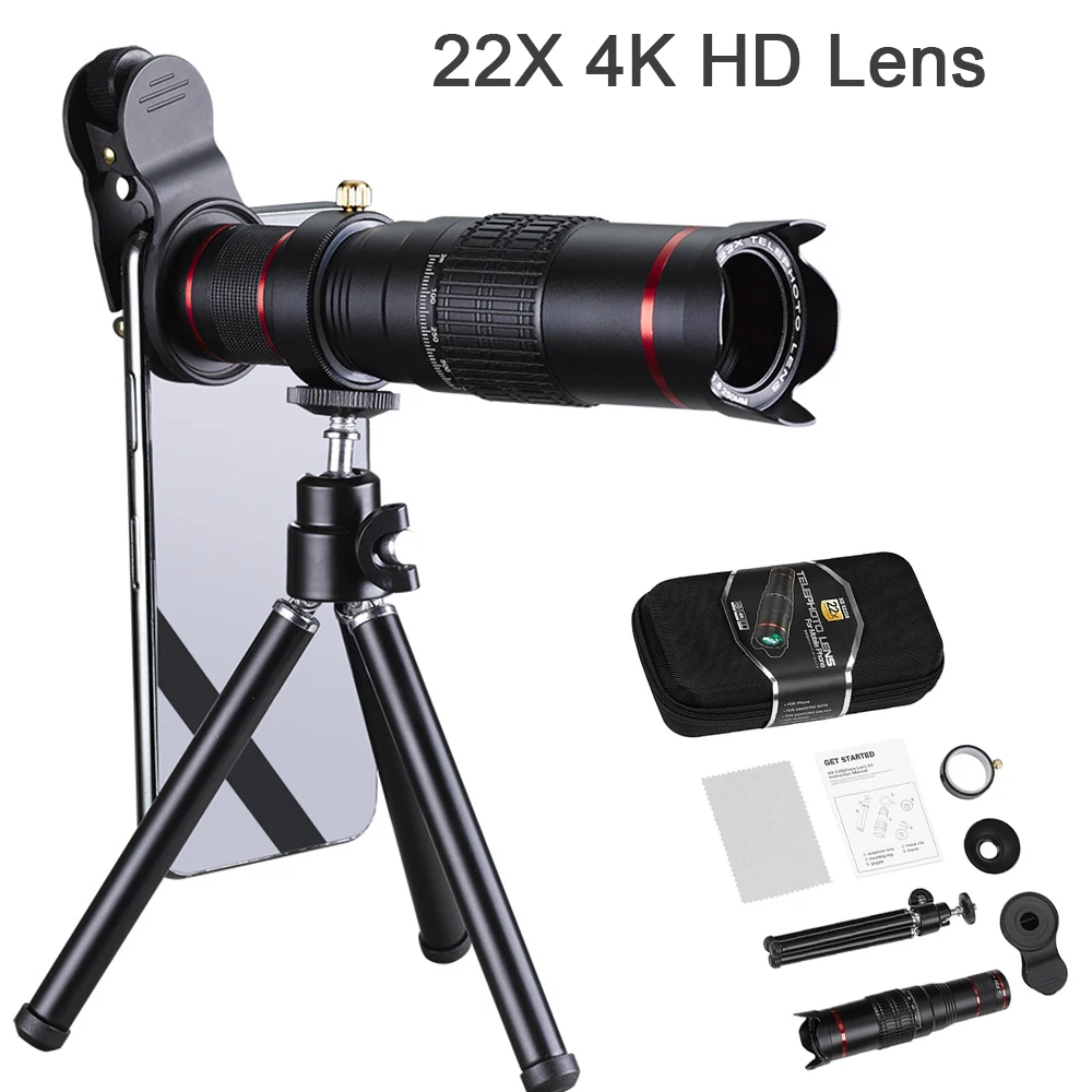 HD Mobile Phone Telescope 4K 22x Lente Super Zoom Lens for Smartphone Telephoto for iPhone Samsung Huawei Lens Super Zoom Camera
HD Mobile Phone Telescope 4K 22x Lente Super Zoom Lens for Smartphone Telephoto for iPhone Samsung Huawei Lens Super Zoom Camera