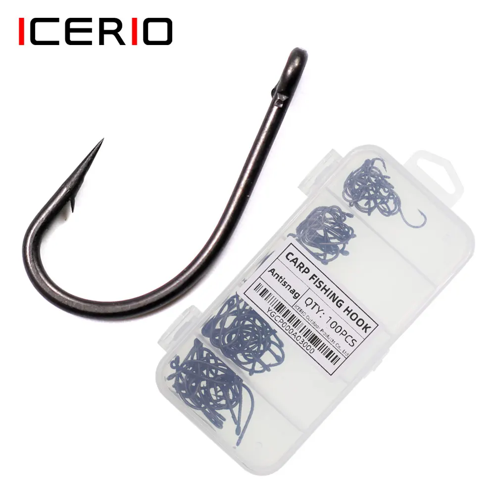 ICERIO 100pcs/Box 2# 4# 6# 8# 10# Matt Black Grey Smooth Coating Carp Fishing Hooks Barb with Forged Shank Pop-up Rig Fish hook
ICERIO 100pcs/Box 2# 4# 6# 8# 10# Matt Black Grey Smooth Coating Carp Fishing Hooks Barb with Forged Shank Pop-up Rig Fish hook