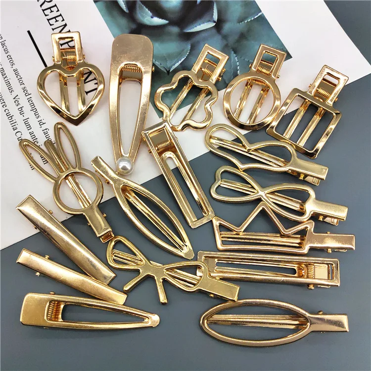 

10pc/set Cute Claw Clip Bobby Pins Metal Hairpin for Girls DIY Hair Accessories Wholesale Gold Hair Clip Multi Shaped Snap Clips