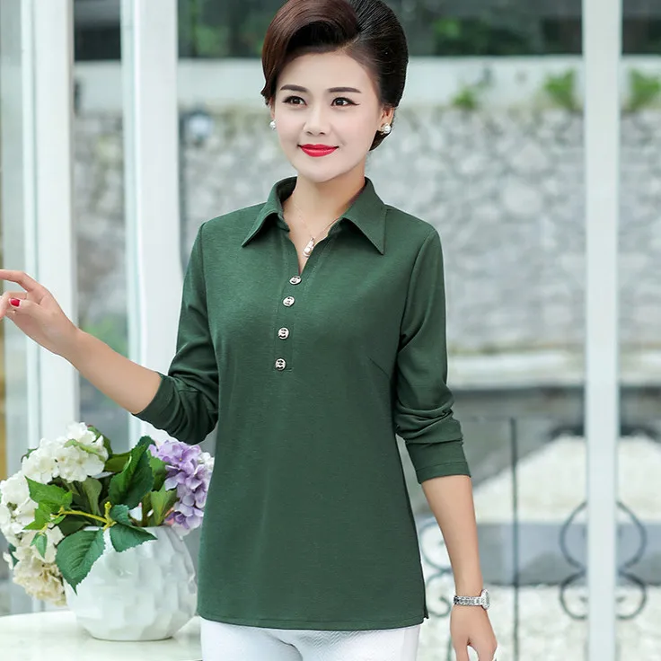 middle age mother shirt turn-down collar long sleeves bottoming shirt spring fall new casual plus size women basic t-shirts tops 
middle age mother shirt turn-down collar long sleeves bottoming shirt spring fall new casual plus size women basic t-shirts tops