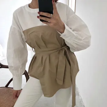 Fall Streetwear Patchwork Hit Color Blouse Women High Waist Sashes Loose Casual Shirt Spliced Tide Lantern Sleeve Tunic Shirt
Fall Streetwear Patchwork Hit Color Blouse Women High Waist Sashes Loose Casual Shirt Spliced Tide Lantern Sleeve Tunic Shirt