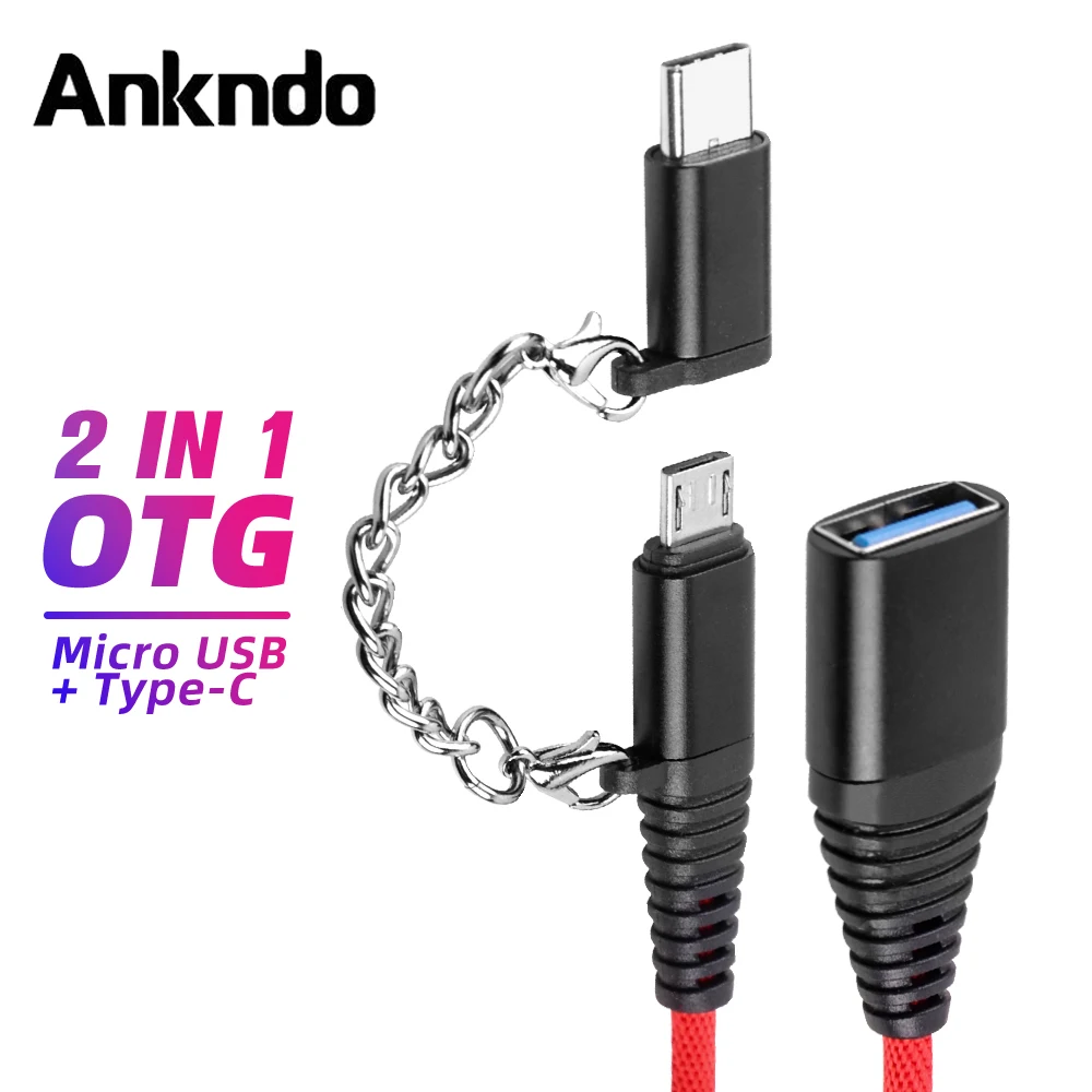 Кабель-адаптер ANKNDO 2 в 1 с USB на Micro Type-C | Мобильные телефоны и аксессуары