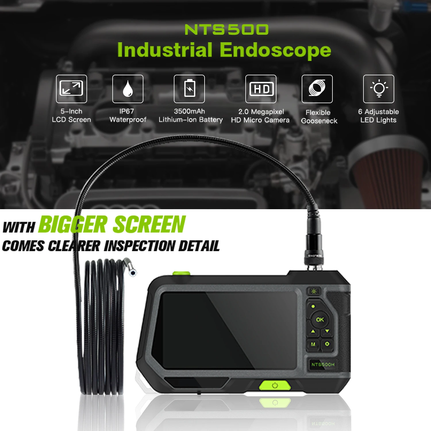Industrial Endoscope Borescope Inspection Camera with Semi-Rigid Tube 3500mAh Battery 5inch HD LCD Screen Borescope Camera
Industrial Endoscope Borescope Inspection Camera with Semi-Rigid Tube 3500mAh Battery 5inch HD LCD Screen Borescope Camera