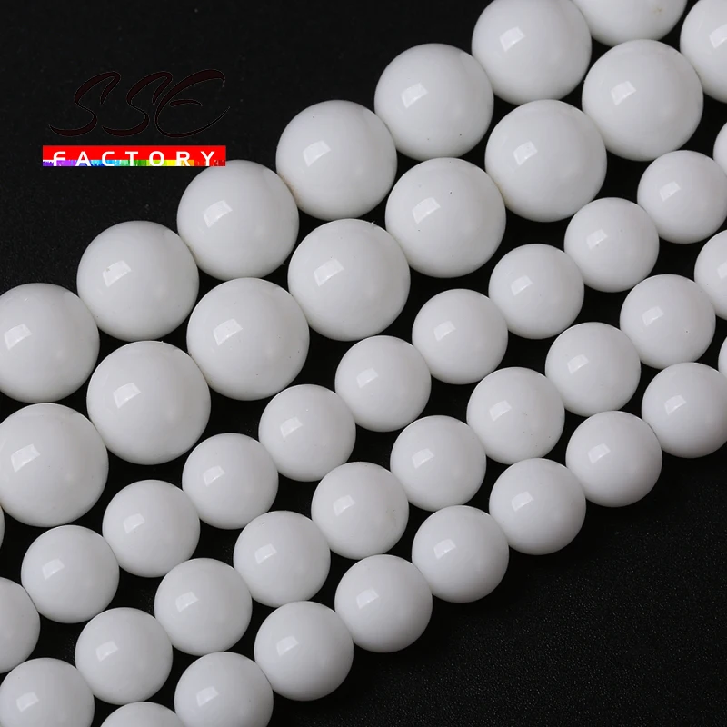 

Натуральные гладкие белые бусины из агата, круглые свободные бриллиантовые браслеты, ожерелье 4 6 8 10 12 мм 15 дюймов