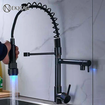 Chrome Kitchen Faucet LED Light Pull Down Spring Kitchen sink faucets Dual Swivel Spout Kitchen Torneira Hot Cold Mixer Tap
Chrome Kitchen Faucet LED Light Pull Down Spring Kitchen sink faucets Dual Swivel Spout Kitchen Torneira Hot Cold Mixer Tap
