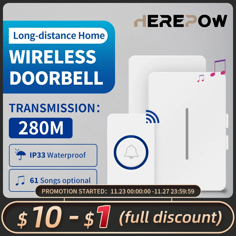 Herepow Wireless Waterproof Doorbell Range 280m US EU UK Plug AC Smart Home Doorbell Bell 1 2 Buttons 1 2 3 Receivers
Herepow Wireless Waterproof Doorbell Range 280m US EU UK Plug AC Smart Home Doorbell Bell 1 2 Buttons 1 2 3 Receivers