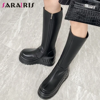 SaraIris Platform Genuine Leather Boots Women High Heeled Autumn Boots Ladies Fashion High Wedges mid-calf Shoes
SaraIris Platform Genuine Leather Boots Women High Heeled Autumn Boots Ladies Fashion High Wedges mid-calf Shoes
