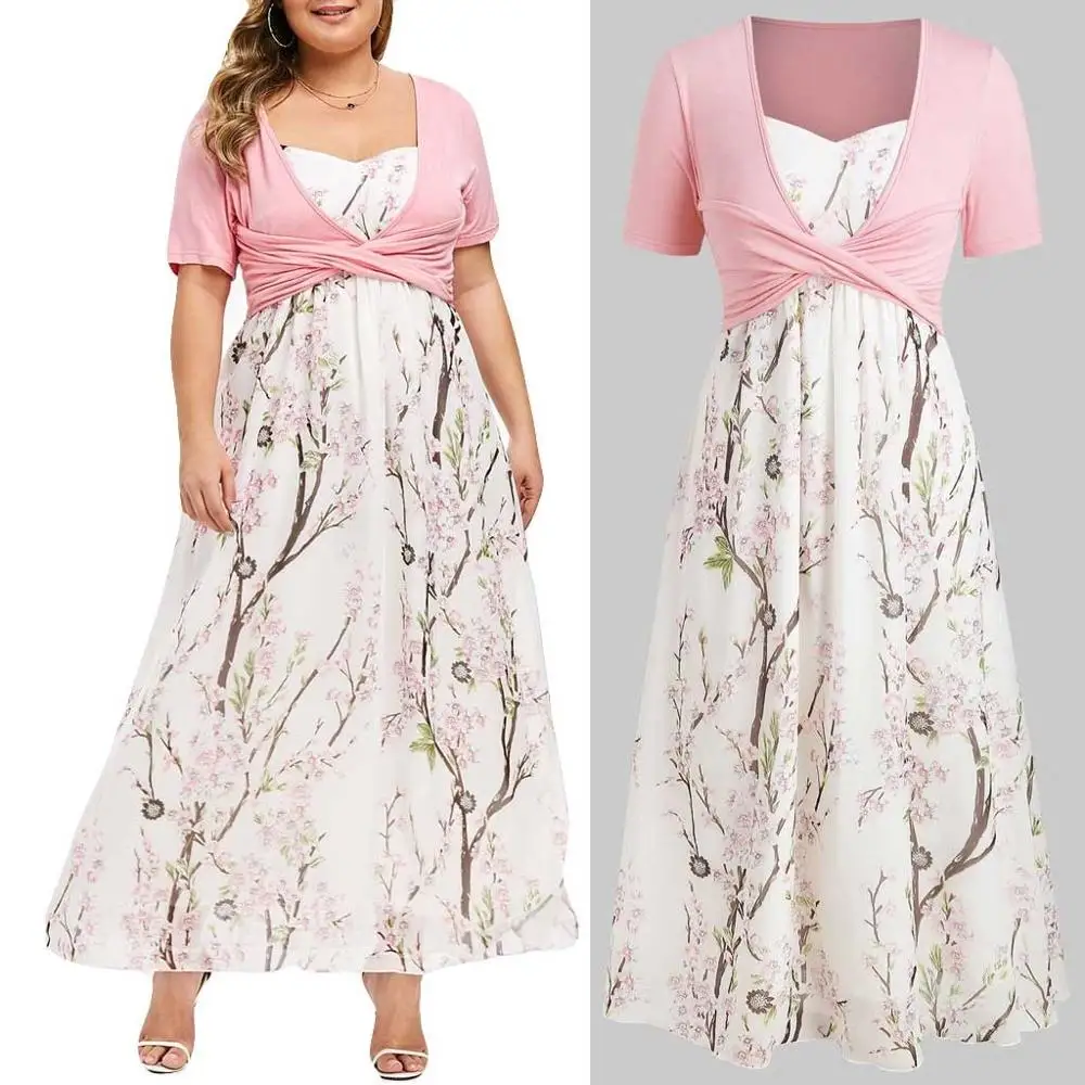 2PC Women Chiffon Dress With Crop Top Floral Printed Party Dresses Plus Size Short Sleeve Long Dress 
2PC Women Chiffon Dress With Crop Top Floral Printed Party Dresses Plus Size Short Sleeve Long Dress