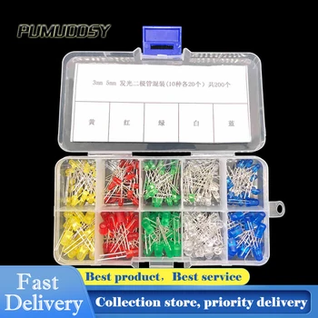 200PC/Lot 3MM 5MM Led Kit With Box Mixed Color Red Green Yellow Blue White Light Emitting Diode Assortment 20PCS Each New
200PC/Lot 3MM 5MM Led Kit With Box Mixed Color Red Green Yellow Blue White Light Emitting Diode Assortment 20PCS Each New
