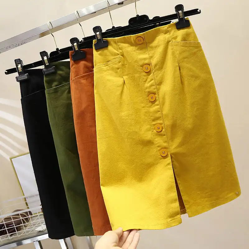 yellow jean skirts