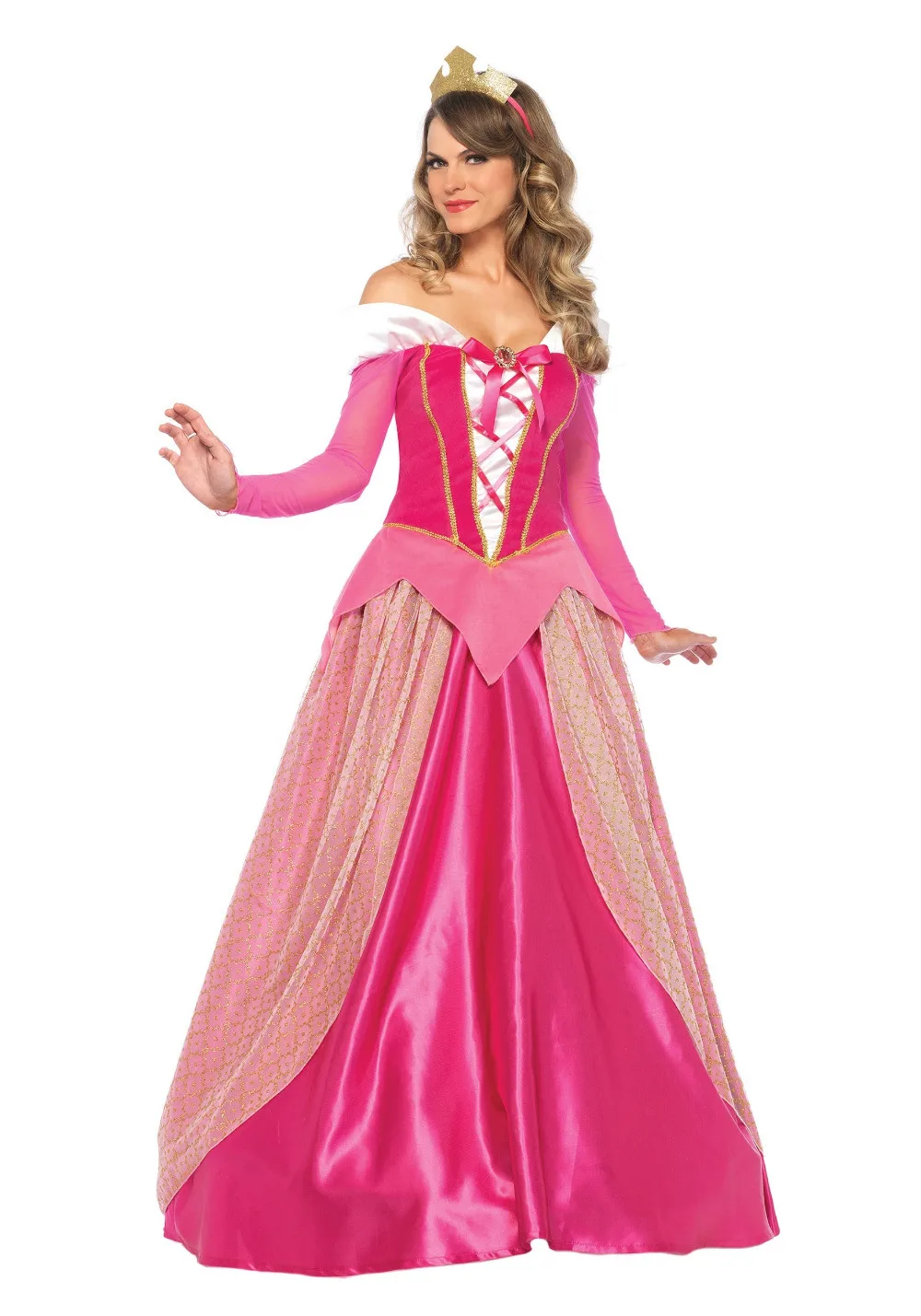 

Adult Aurora Costume Deluxe Sleeping Beauty Princess Aurora Gorgeous costume Halloween Carnival Cosplay Pink Princess Long Dress