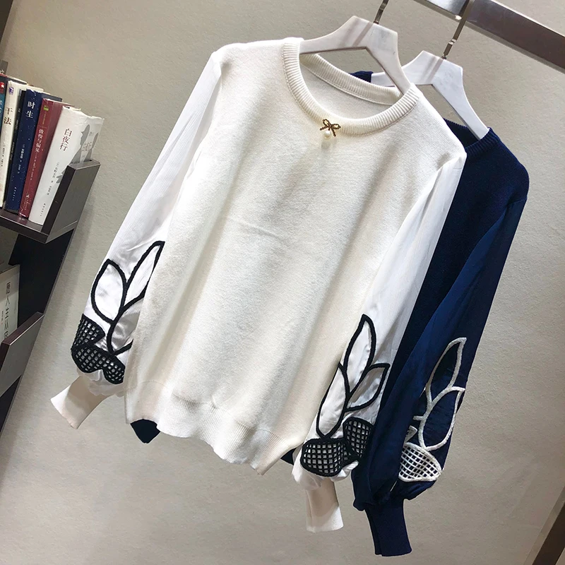 Embroidery Sleeve Sweaters Women Autumn Chiffon Sleeve Knitted Pullovers Female Winter Soft Sweaters Pullovers
Embroidery Sleeve Sweaters Women Autumn Chiffon Sleeve Knitted Pullovers Female Winter Soft Sweaters Pullovers