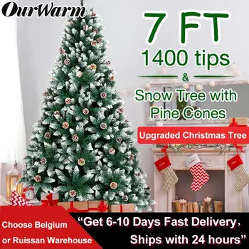OurWarm Premium Artificial Hinged 7ft Unlit Christmas Tree Snow Tree Decoration with Pine Cones Branch Tips and Metal Stand
OurWarm Premium Artificial Hinged 7ft Unlit Christmas Tree Snow Tree Decoration with Pine Cones Branch Tips and Metal Stand